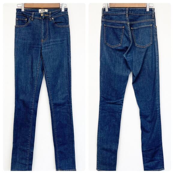 Acne Studios Womens 27/34 Needle Raw Reform‎ Jeans Dark Wash Skinny Mid Rise - Picture 1 of 8